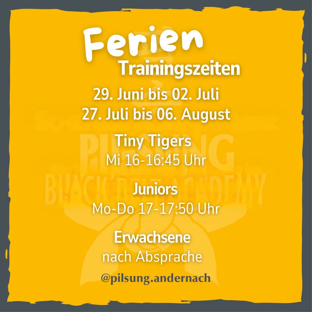 Pil Sung Training findet in der 1., 5. und 6. Ferienwoche statt. 

Alle, die Pil Sung einfach mal ausprobieren möchten sind herzlich willkommen.

Ihr habt Fragen? Ruft uns an.
02632 9580077

Pil Sung Black Belt Academy
Kölnerstraße 29
56626 Andernach

#ferien #pilsung #kinderstarkmachen #gegenlangeweile
