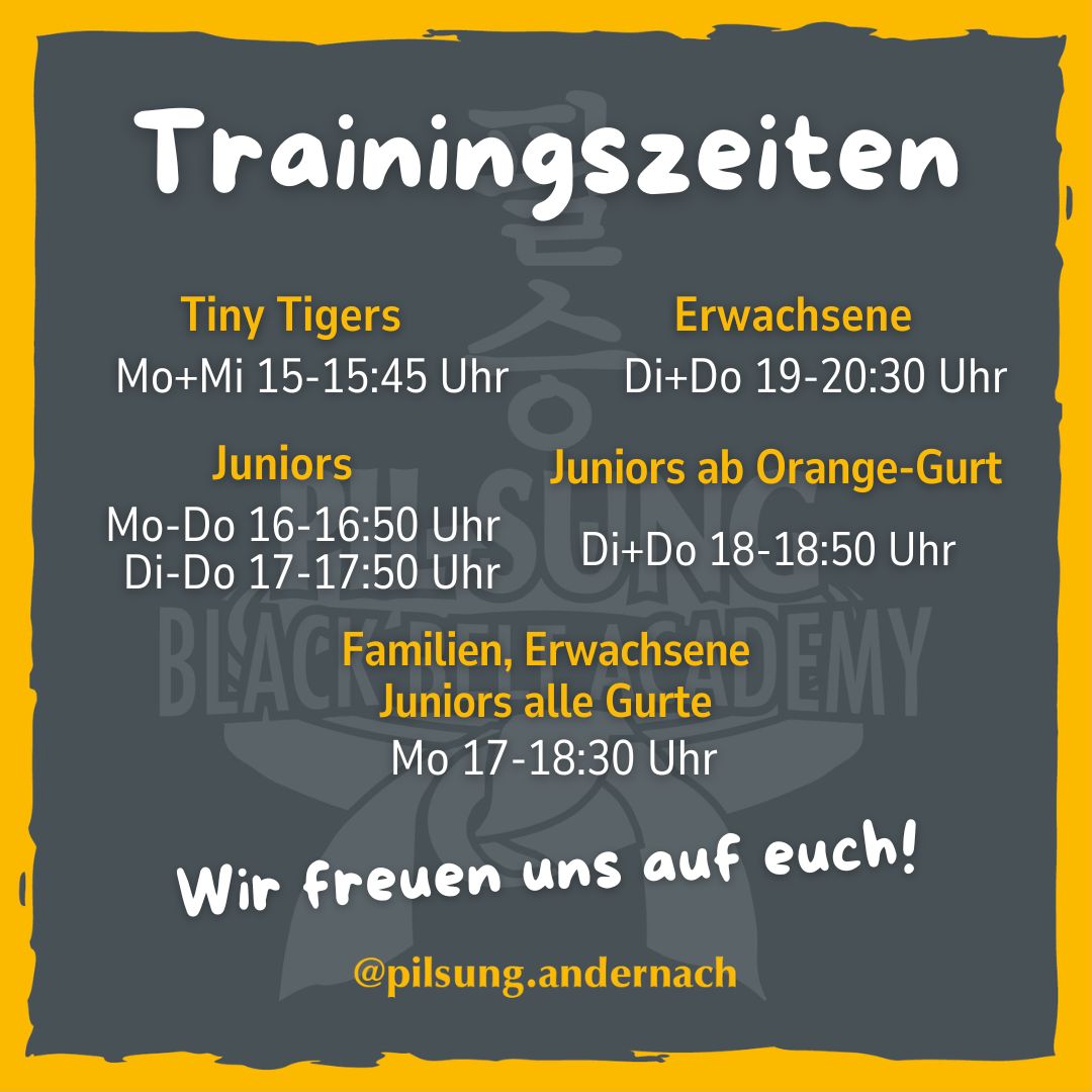 Innere Stärke, Disziplin und Selbstverteidigung.
In einer positiven, kooperativen Atmosphäre erlernen Schüler aller
Altersgruppen, Frauen sowie Männer, eine moderne Selbstverteidigungskunst. 

Buchen Sie noch heute eine kostenlose Probestunde.

02632 9580077
info@pilsung.de

Kölner Straße 29
56626 Andernach

#selbstverteidigungfürkinder #innerestärke #selbstbewußtseinstärken 
#spaßmitbewegung #pilsung